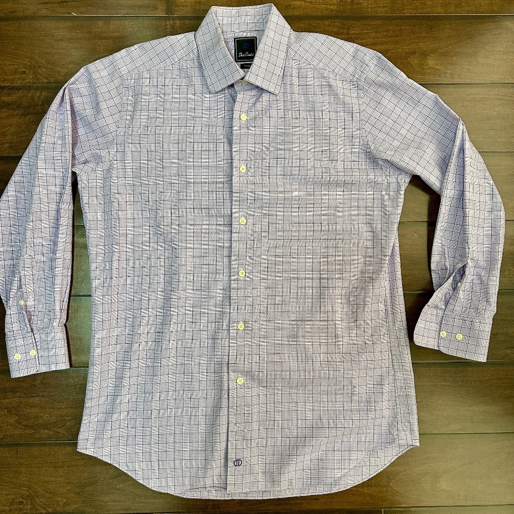 David Donahue Men's Purple White Plaid Dress Shirt 16 1/2 32/33 Trim Fit